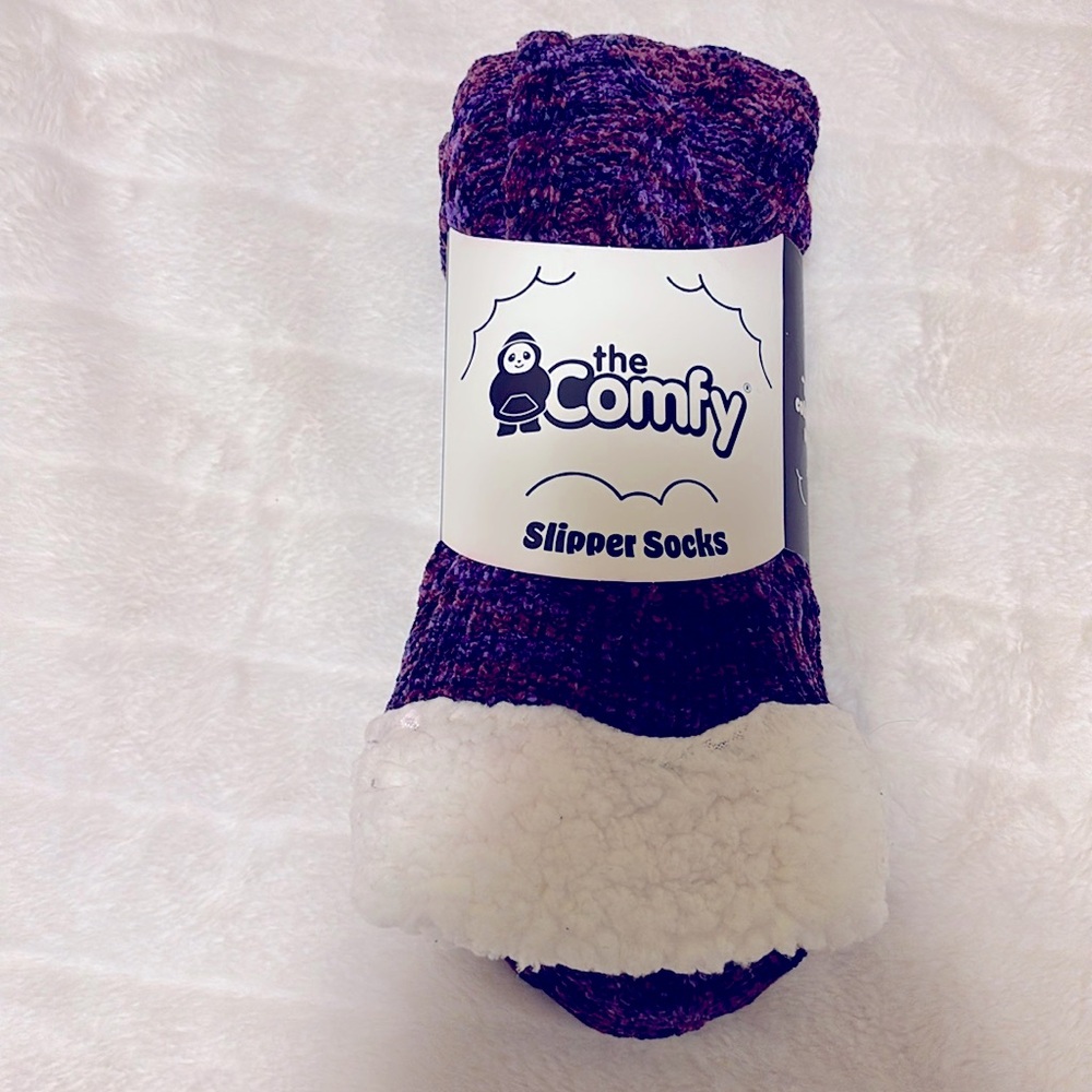 The Comfy multi purple fleece lined slipper socks